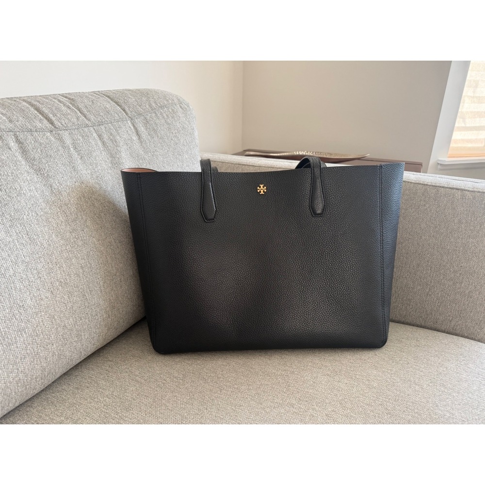 Tory Burch Large Black Perry Tote Pebbled Leather Bag